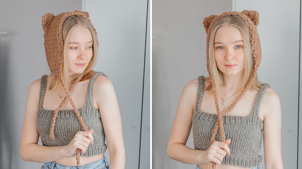 ПОВЯЗКА-ШАПКА с кошачьими ушками из Ализе Пуффи Файн ✨I Подробно для новичков смотреть онлайн