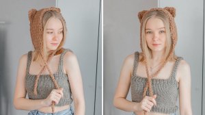 ПОВЯЗКА-ШАПКА с кошачьими ушками из Ализе Пуффи Файн ✨I Подробно для новичков