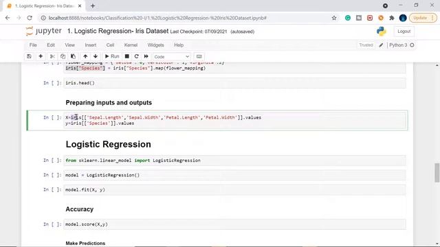 Example of Machine Learning Classification technique on Iris Dataset using Logistic Regression смотреть онлайн