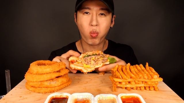 ASMR ONION RINGS, TRIPLE CHEESEBURGER & CAJUN FRIES MUKBANG (No Talking) EATING SOUNDS смотреть онлайн