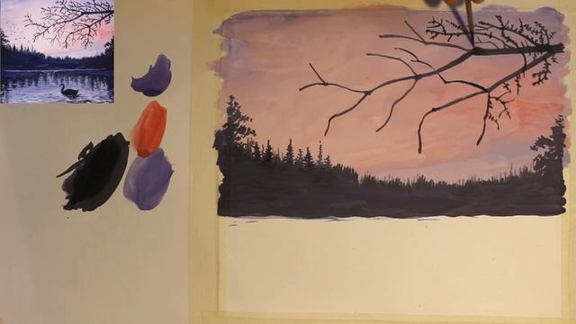 Как нарисовать пейзаж гуашью ПОЭТАПНО/ Рисуем фиолетовый закат смотреть онлайн