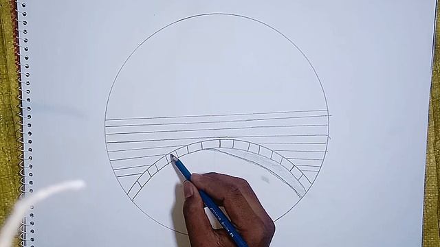 Landscape Drawing in a circle | Pencil Sketch Bridge drawing tutorial смотреть онлайн