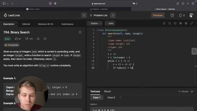 Leetcode like a pro. 704. Binary Search. Полное решение и код в описании. Python solution code. смотреть онлайн