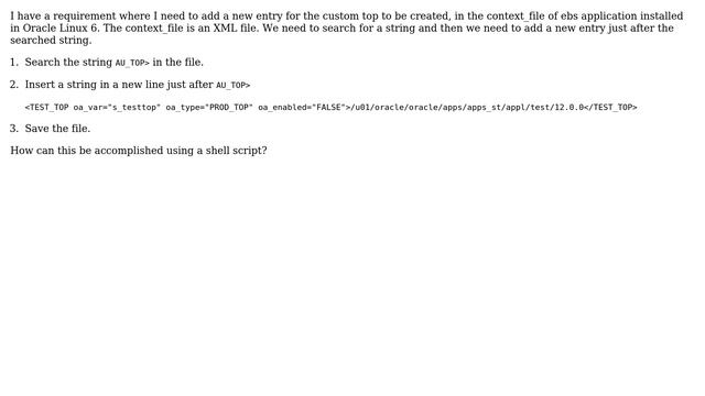 Unix & Linux: Edit an EBS XML context_file to append a line after a particular one смотреть онлайн