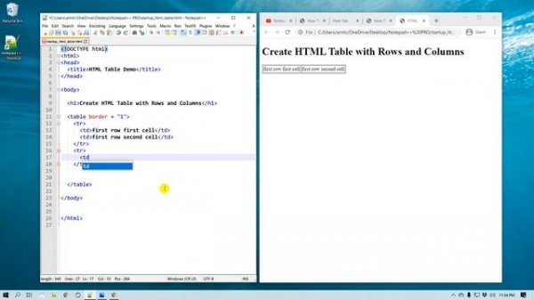 How To Create Simple Table In Html With Rows And Columns In Notepad++:  Basic HTML Table Tutorial