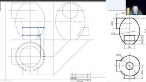 Начертательная геометрия: врезка двух геометрических (призма и цилиндр в усечённый овал)