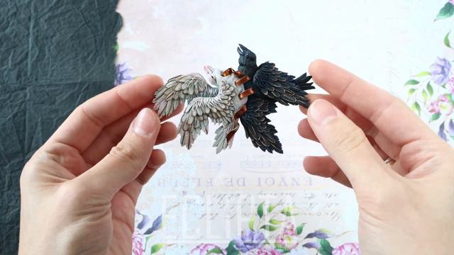 Брошь Дуальность с воронами из полимерной глины. Инь-Янь. Авторская ручная работа ECLIPTA jewelry смотреть онлайн