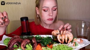MUKBANG | Осьминог, лосось, кальмары, креветки, клешни краба| Octopus, salmon, squid, shrimp не ASM