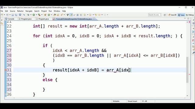 concat sorted arrays into sorted array in java смотреть онлайн