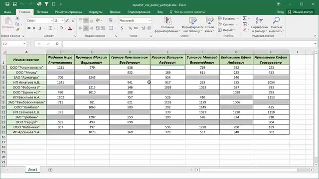 Заполнение всех пустых ячеек таблицы в Microsoft Excel смотреть онлайн