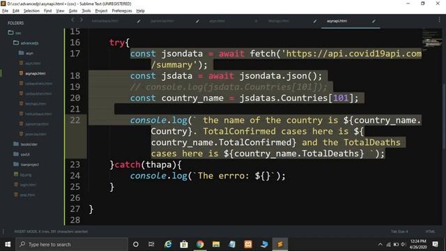 Error Handling in Async Await Fetch CoronaVirus API in JavaScript in Hindi смотреть онлайн