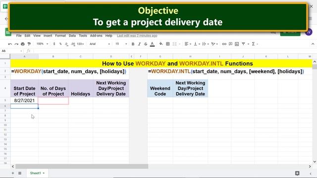 Google Sheets | WORKDAY | WORKDAY.INTL | Function | Get Next Working Day | Spreadsheet Tutorial смотреть онлайн