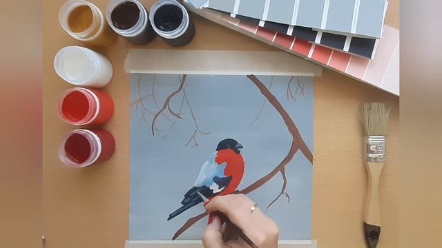 СНЕГИРЬ | гуашь смотреть онлайн