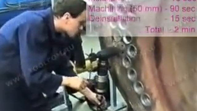 Высверливание труб 51х2,5 в трубной доске машиной Мангуст-2МТ смотреть онлайн