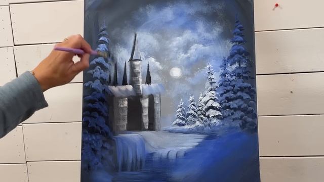 How To Paint WINTER CASTLE | Acrylic Painting tutorial смотреть онлайн