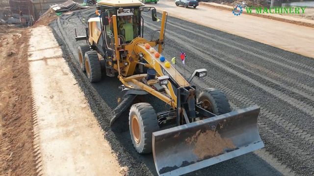New Activities Grader Spreading Gravel Building Foundation Road Grader At Work Operator Techniques