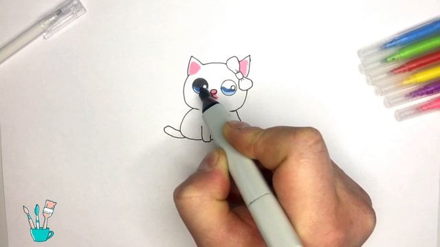 Как нарисовать милого котика Kawaii,How to draw a cute kawaii cat,Раскраска для детей смотреть онлайн