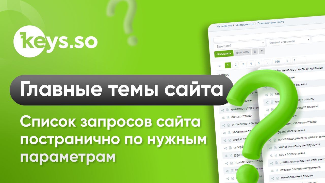 «Главные темы сайта» — инструкция по вспомогательному инструменту Keys.so смотреть онлайн