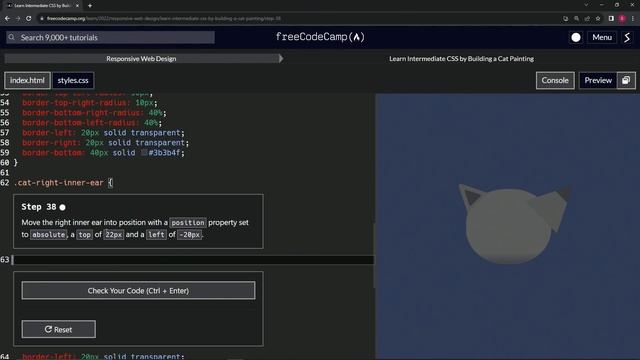 FreeCodeCamp | Learn Intermediate CSS by Building a Cat Painting: Step 38 | Responsive Web Design смотреть онлайн