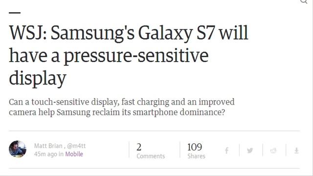 Samsung Galaxy S7 will have Pressure-Sensitive Display and USB Type-C port: WSJ смотреть онлайн