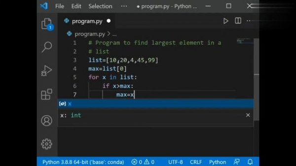 ➋➒-PYTHON TUTORIALS | Python Program to print largest element in list