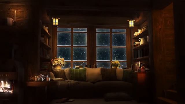 Камин. Дождливый вечер. Уютная спальня. Согревающий звук горящего камине. Расслабление. смотреть онлайн