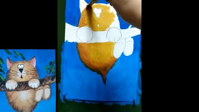 гуашь. Котик на ветке смотреть онлайн