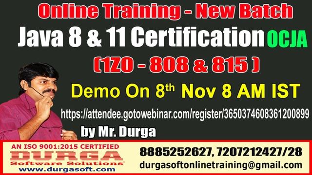 Java Certification 8 & 11 OCJA (1Z0 - 808 & 815 ) Online Training by Durga sir on 8th Nov @ 8 AM IS смотреть онлайн