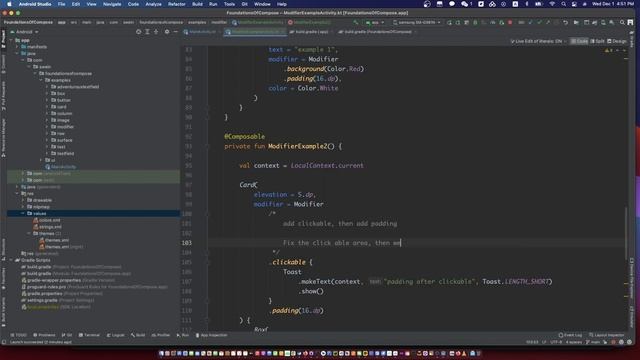 jetpack compose modifier | jetpack compose modifier padding clickable background example | day11 смотреть онлайн