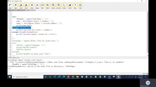 Python Chapter 7 Class 2 Exceptions смотреть онлайн