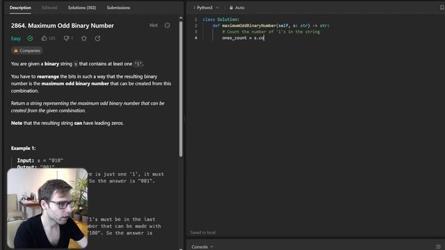 Unlocking Binary Magic 2864: Finding the Maximum Odd Binary Number in Python смотреть онлайн