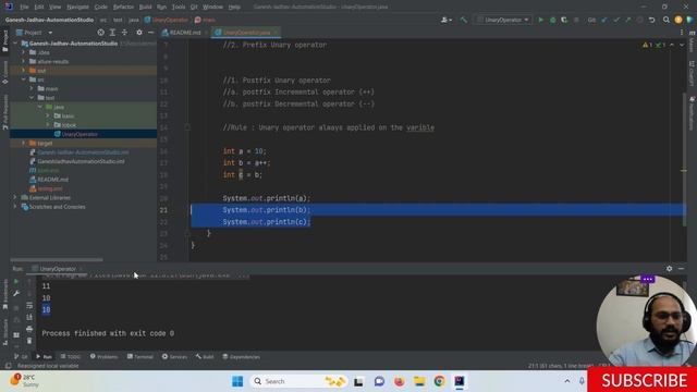 Unary Operators in Java [Postfix Incremental(++), Decremental(--)] || Ganesh Jadhav смотреть онлайн