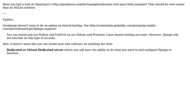 How do I serve data in a sqlite database on a shared web host, like GoDaddy, onto a GIS web map? смотреть онлайн