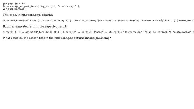 Wordpress: wp_get_post_terms() returns WP_Error in functions.php but in template it works смотреть онлайн