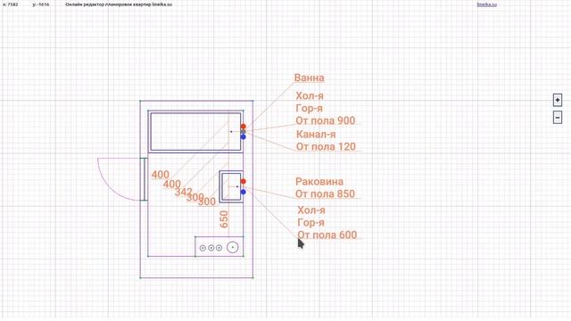 lineika.su - Проект ремонта санузла и расстановка сантехники смотреть онлайн