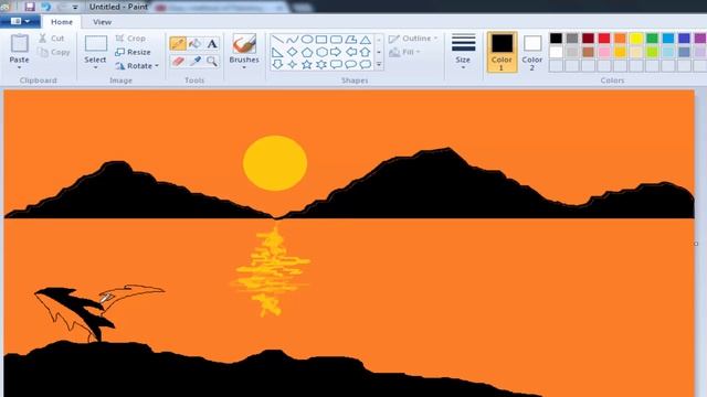 How to Draw and Paint a Natural Scenery On Windows 7 MS Paint смотреть онлайн