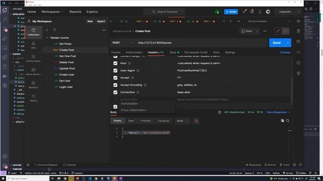 Protecting Routes FastAPI: Part #66 Python API Course смотреть онлайн