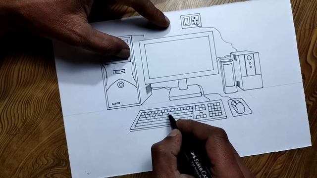 Easy way to draw desktop computer set step by step смотреть онлайн