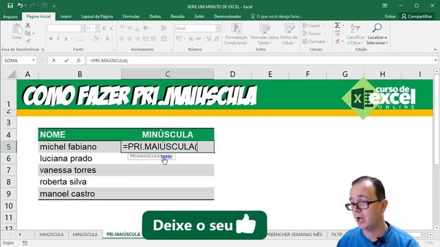 COMO FAZER PRI.MAIÚSCULA NO EXCEL - CURSO DE EXCEL EM 1 MINUTO