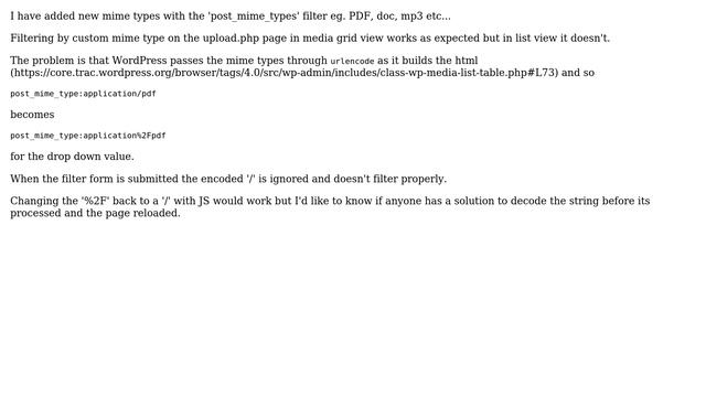 Wordpress: Wordpress Media mime type filter problem 4.0 смотреть онлайн