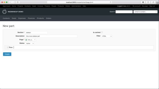 Redmine CMS Plugin Adding New Project Tabs