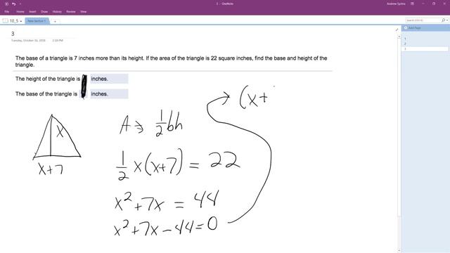 The base of a triangle is 7 inches more than its height. If the area of the triangle смотреть онлайн