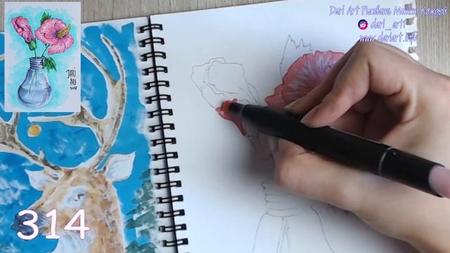 ВИДЕО УРОК МАРКЕРАМИ! Цветы в лампочке, учимся создавать объем и прозрачность стекла! #Dari_Art смотреть онлайн