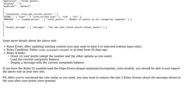 Drupal: How to grant userpoints only for modifying nodes last changed at least 20 days ago? смотреть онлайн