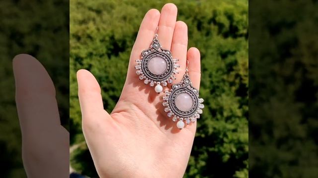 Серьги с розовым кварцем и лунным камнем - серьги с натуральными камнями смотреть онлайн