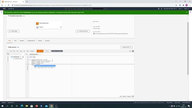 AWS Console ● Lambda－Functions ▶ Creating GetCarBrands Lambda Python Function смотреть онлайн
