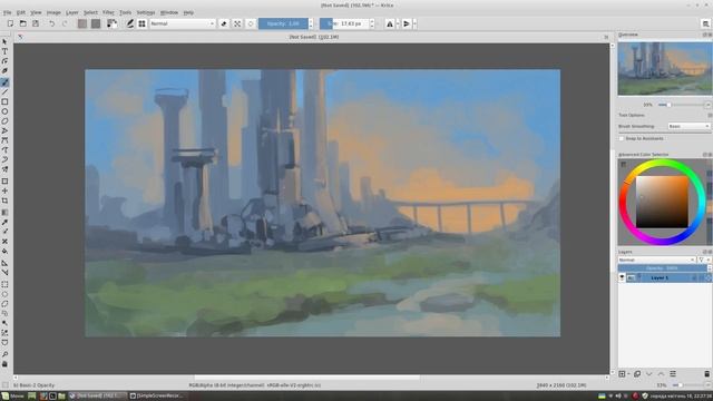 Landscape with the city. Quick sketch with Krita. смотреть онлайн