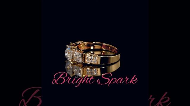 Кольцо желтого золота с тремя камнями и россыпью Nataly 2 карата от Bright Spark смотреть онлайн
