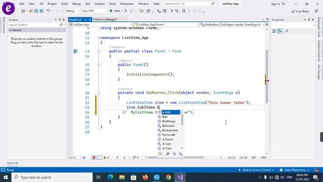 How to Implement List View Control in C# .Net Framework in Visual Studio 2022 | c# tutorial in Hind смотреть онлайн