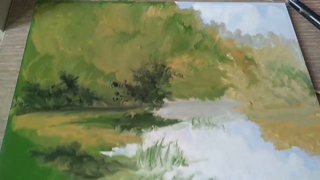 We draw nature, a river, a boat....Рисуем природу, речку , лодку 1 смотреть онлайн